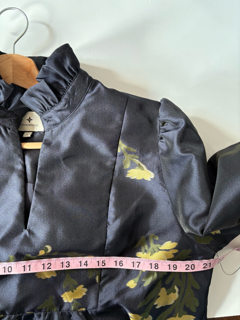 Tuckernuck || Jasmine Vine Jacquard Palmerston Dress Floral Mini Navy Gold Large - Picture 8 of 10